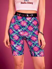 HELLO KITTY AND FRIENDS | SHEIN Cartoon Letter Print Plaid Cycling Shorts - Multicolor - View 6
