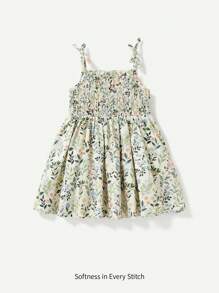 Cozy Pixies Baby Girl Floral Pattern Waist Cinched Spaghetti Strap Dress