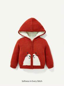 Cardigan Bayi Perempuan Zip Kartun - Rust Brown - View 1