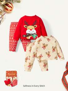 Baby Girl 2sets Christmas Pattern Gift Boxes - Red - View 3