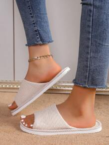 Fall/Winter Fabric Slippers, Indoor Home Use, Summer Women Soft Bottom Quiet Non-Slip Linen Sandals For Wooden Floor - Coffee Brown - View 3