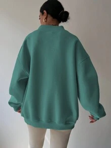 INAWLY 女士春秋宽松休闲套头衫，V 领落肩，女士春秋休闲长袖 V 领宽松常规薄荷绿落肩套头衫女式连帽衫，长袖上衣 - 薄荷綠 - 查看 2