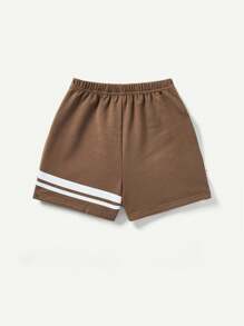 Bộ áo nỉ có mũ trùm đầu bằng tay Raglan mềm mại dệt kim dành cho bé trai và quần short thường ngày - Màu Khaki - Xem 3