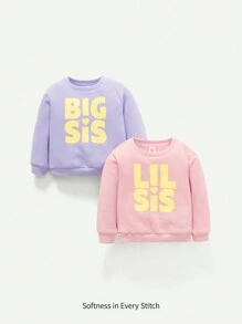 Cozy Pixies 女嬰2入組字母圖案運動衫 - 粉色 - 查看 1
