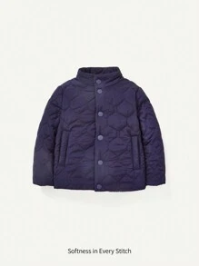 Baby Boy Slant Pockets Quilted Padded Coat - Navy Blue - View 1