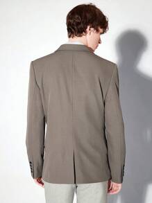 AKNOTIC Business Casual 易打理男士撞色领梭织长袖商务西装外套，秋冬装 - 灰色 - 查看 9