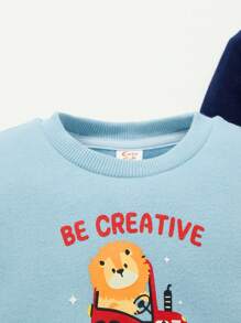 Conjunto De Sudadera Para Bebé Niño Con Cuello Redondo Con Patrón De Carroon De Coche, 2 Piezas - Multicolor - Ver 5