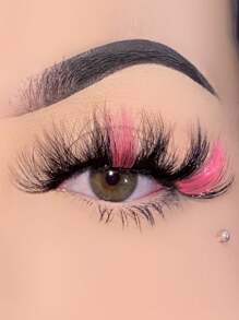 粉色彩色睫毛,1雙20mm人造貂皮毛茸茸彩色假睫毛,彩色假睫毛適合派對彩妝 - 粉色 - 查看 6