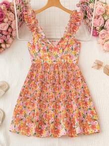 Soleia 女性休閒雙層荷葉邊無袖a字裙,褶裥連衣裙適用於假日 - 彩色 - 查看 1