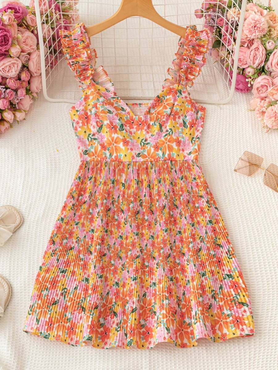 Soleia 女性休閒雙層荷葉邊無袖a字裙,褶裥連衣裙適用於假日 - 彩色 - 查看 1