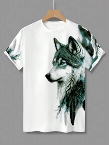 Manfinity LEGND 男士夏季休閒動物印花短袖t恤 - 青碧色 - 查看 2