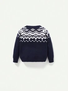 Baby Boy Geo Pattern Raglan Sleeve Sweater & Knit Pants - Blue and White - View 2