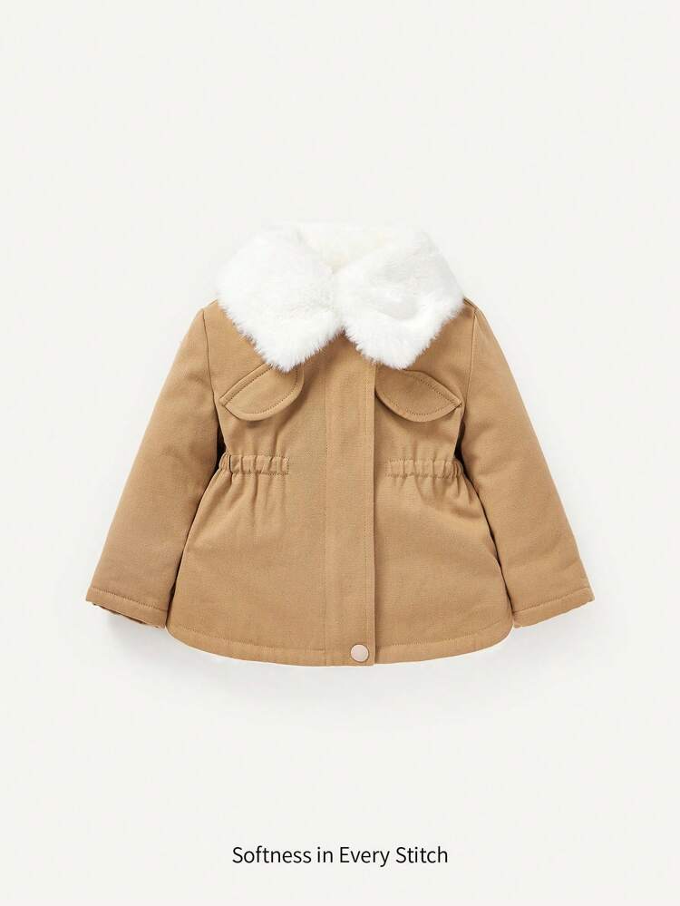 Baby Girl Borg Collar Elastic Waist Thermal Lined Padded Coat