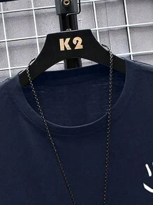 Claim Dot 男士卡通印花超大號下垂肩T卹 - 藏蓝色 - 查看 5