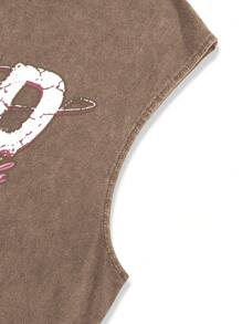 Manfinity Roghcode Áo ba lỗ dáng rộng mùa hè cho nam có in chữ và hoạt hình, áo ba lỗ không tay họa tiết thời trang đi chơi cho bạn trai làm quà tặng - Cà phê nâu - Xem 4