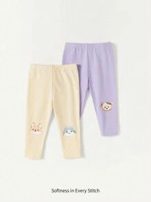 Cozy Pixies Baby Girl Cartoon Animal Pattern Elastic Waistband Pants 2pcs/Set