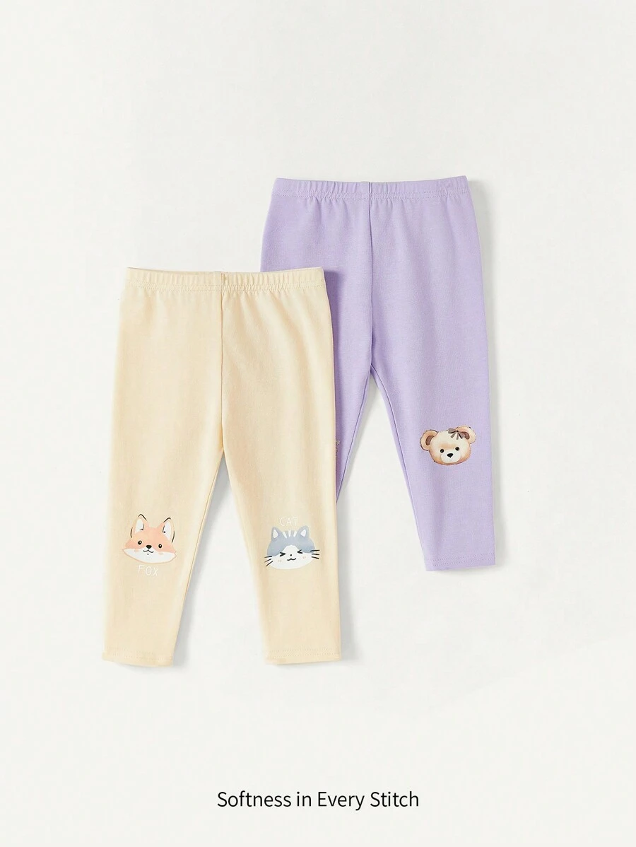 Cozy Pixies Baby Girl Cartoon Animal Pattern Elastic Waistband Pants 2pcs/Set