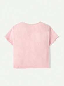 Cozy Pixies Baby Girls' Letter Printed Round Neck Top And Shorts 4pcs/Set Matching Set - Pink - View 2