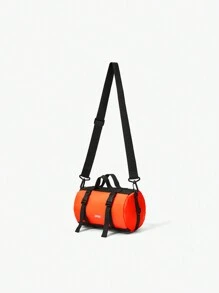 Letter Print Boston Bag With Contrast Color Fashion Buckle Decoration