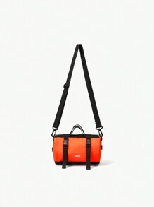 Letter Print Boston Bag With Contrast Color Fashion Buckle Decoration