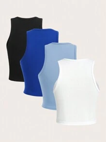 SHEIN Essnce 4pcs/Set Casual Versatile Sexy Round Neck Fitted Women Tank Tops, Suitable For Summer - Multicolor - View 2