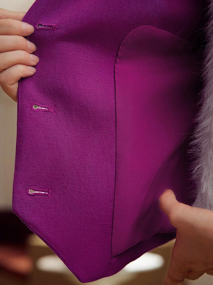SOLID V-NECK BUTTON PLACKET WAISTCOAT