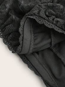 SHEIN ICON 純色蕾絲邊夏季短褲 - 黑色 - 查看 4