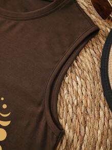 SHEIN LUNE Summer Tank Top With Sun, Moon And Star Print - Brown - View 5