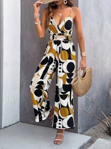 Breezaya Women's Geometric Printed Halter Jumpsuit With Flounce Hem - Yellow - View 4