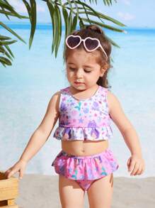 Baby Girl Swimsuit (Random Print) With Multiple Pieces Set And Quick-Dry Towel - Multicolor - View 5