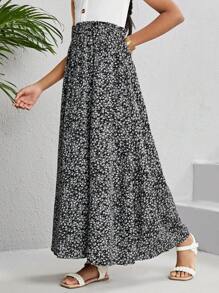 SHEIN 女童休閒、寬鬆、度假風格編織印花裙 - 黑色 - 查看 4