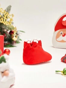 Bébé Fille Bottes Plates Noël À Thème Mignon Design Couronne Anti-Dérapant - Rouge - Voir 2