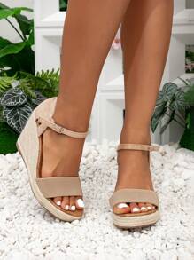 Women Thick-Soled Rope Wedge Sandals With Apricot Color, Platform And High Heels For Summer - Apricot - View 3