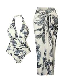 Swim Oasis Maiô feminino Plus Size fashion impresso de uma peça - Bege - Visão 1