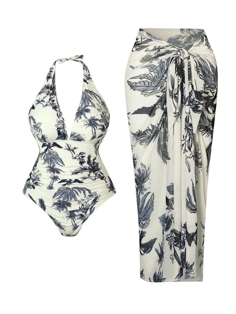 Swim Oasis Maiô feminino Plus Size fashion impresso de uma peça - Bege - Visão 1