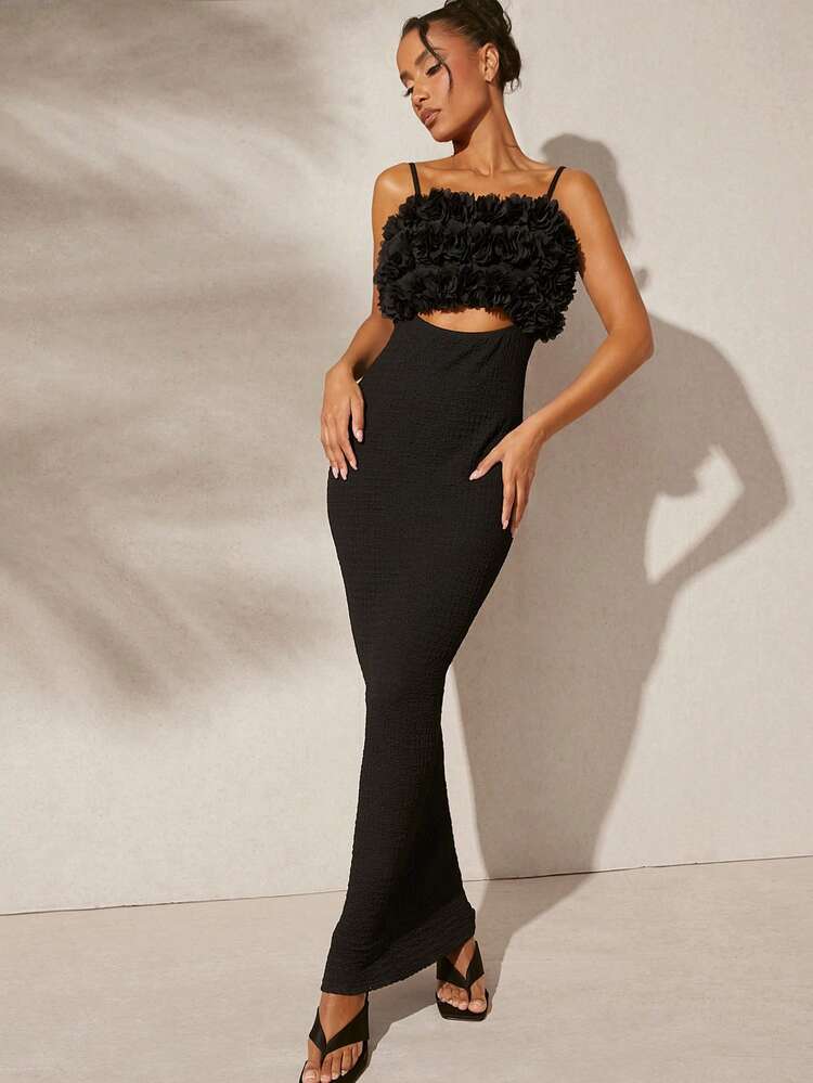 Floral Applique Bust Cut Out Dress