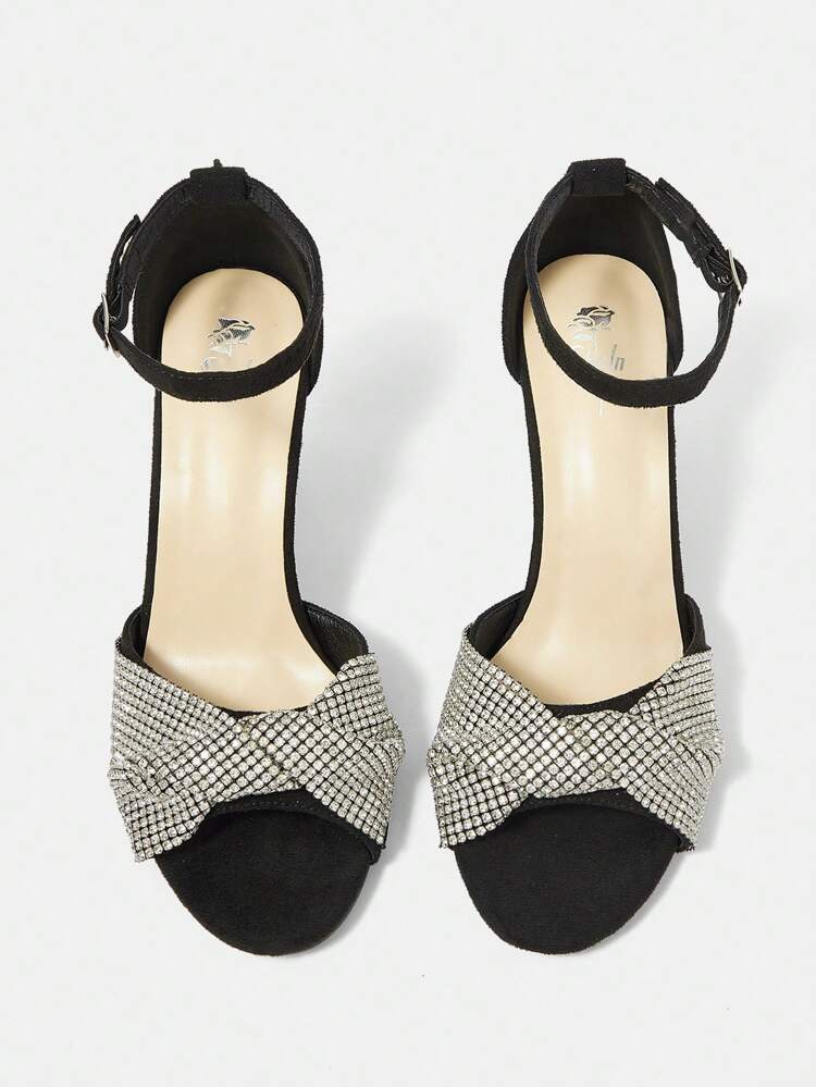 Women's Pointed Toe Stiletto High Heeled Sandals With Rhinestone Decor