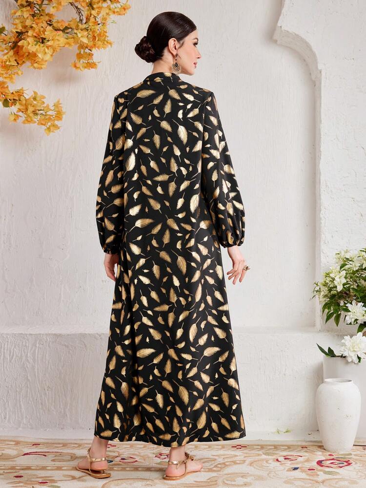 Women Vintage Feather Printed Arabian Dress