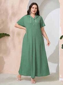 Seusyu 大尺碼女款鬆身連帽阿拉伯服裝,短袖,鈕扣門襟,夏季 - 薄荷綠 - 查看 6