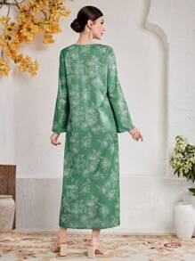 Al Najma Floral Printed V-Neck Bell Sleeve Loose Casual Dress