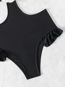 女生黑色花卉時尚假期休閒可愛泳裝套裝，親子裝（2件分開售賣）