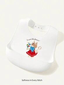 Cozy Pixies 1入組嬰兒防水動物圖案矽膠圍嘴 - 白色 - 查看 2