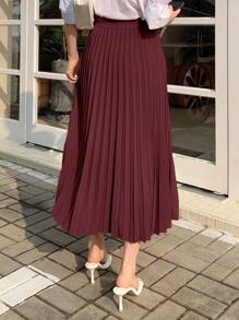 DAZY Falda midi plisada de unicolor para mujer para primavera/verano, con volantes, ropa de vuelta al colegio