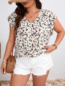 SHEIN Frenchy NỮ Kích thước lớn Cổ chữ V In ngẫu nhiên Áo sơ mi - Nhiều màu - Xem 6