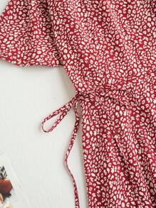 Soleia Vestido de verano casual de playa y vacaciones con estampado total y cuello asimétrico - Rojo - Ver 3