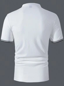 Manfinity Homme Men's Simple Solid Color Short Sleeve Polo Shirt - White - View 2