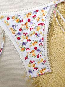 Swim Mod Summer Women's Small Flower Print Halter Bikini Set With Random Flower Pattern