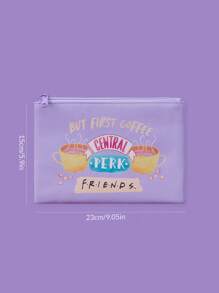 FRIENDS X SHEIN 1pc Purple Cosmetic Bag Makerup Bag With Coffee Cup ,Gifts - Mauve Purple - View 6