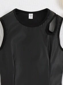 SHEIN Vestido casual sin mangas con cuello redondo y hombro descubierto para adolescente