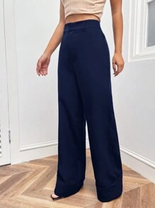 SHEIN Frenchy Quần tây ống đứng màu trơn dành cho nữ cho công việc hàng ngày - Màu xanh hải quân - Xem 4